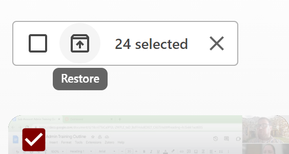 Restore icon to restore multiple videos from archive