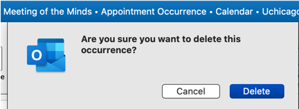 Delete Occurring Appointment Confirmation Screen on Outlook 2016 for Mac