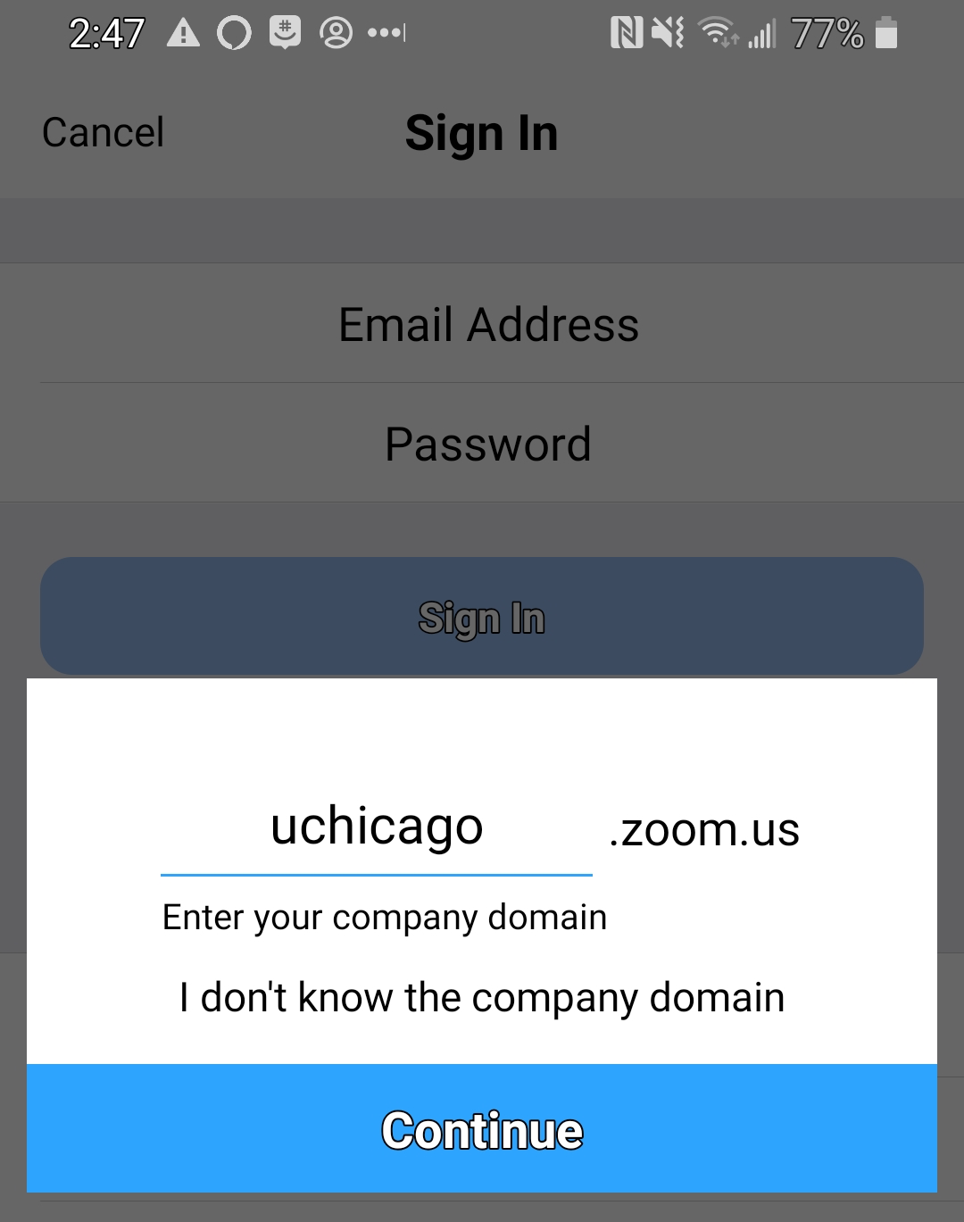 Zoom.us domain input