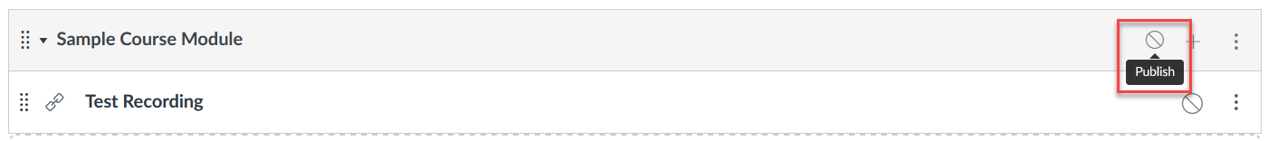 Preview of unpublished Canvas module with Publish button highlighted