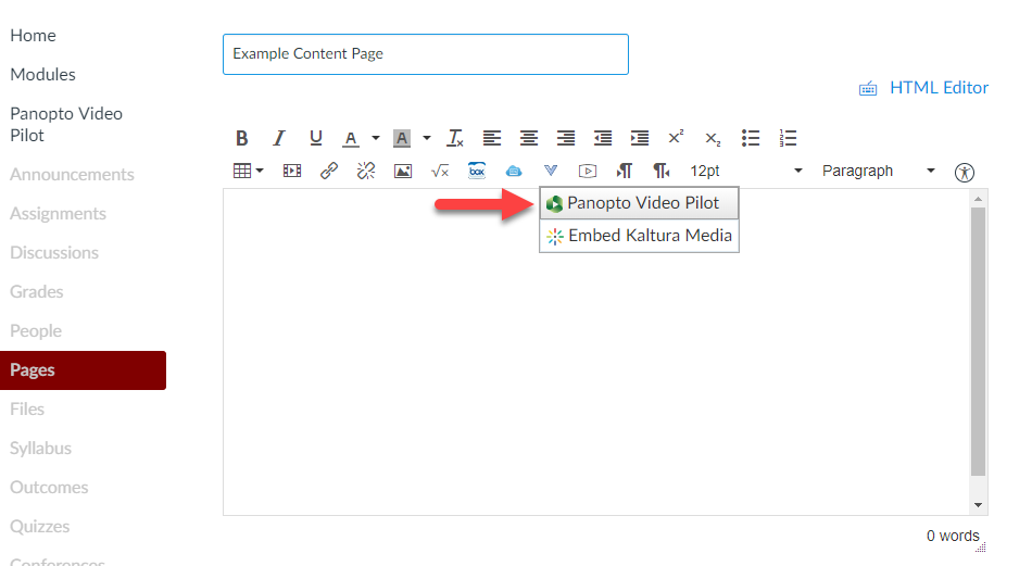 Panopto Video Pilot in toolbar