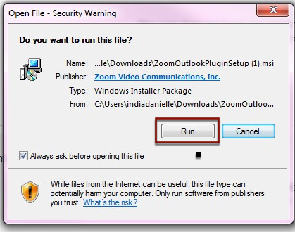 Run zoom executable pop up page