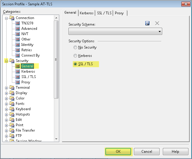 Set Security Options to SSL/TLS