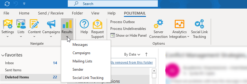 Results Option Drop-down Menu