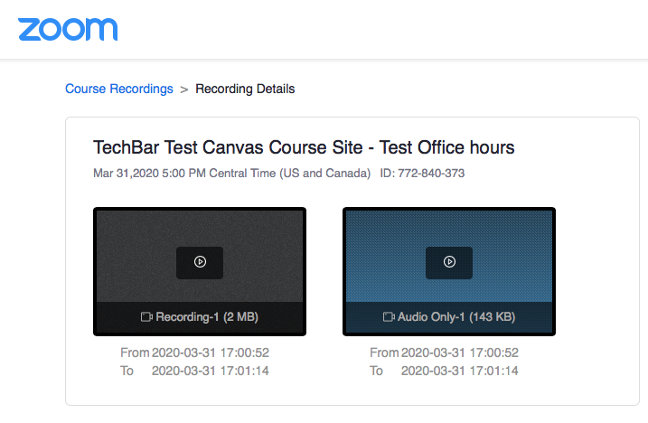 Zoom Cloud Recording - Details
