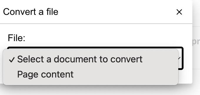 File conversion menu in SensusAccess