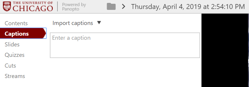 Captions option in left-hand menu