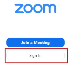 Sign in button for zoom client