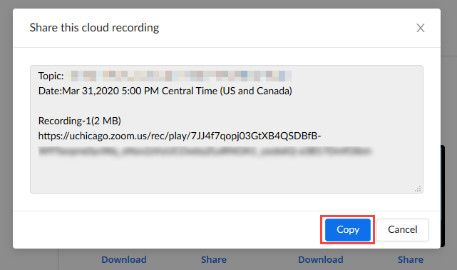 Zoom Recording Share Interface