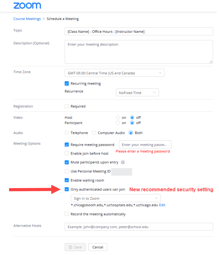 Zoom Meeting Settings - Office Hours