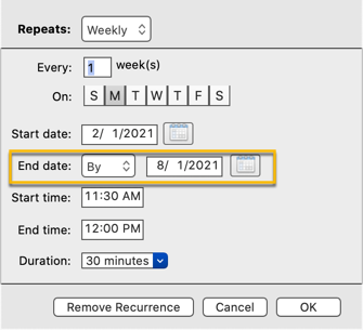 Appointment Occurrence Options Screen