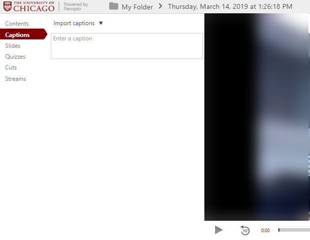 Captions option in Panopto editor