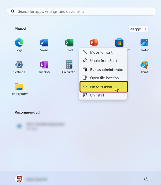 Pin apps to the taskbar