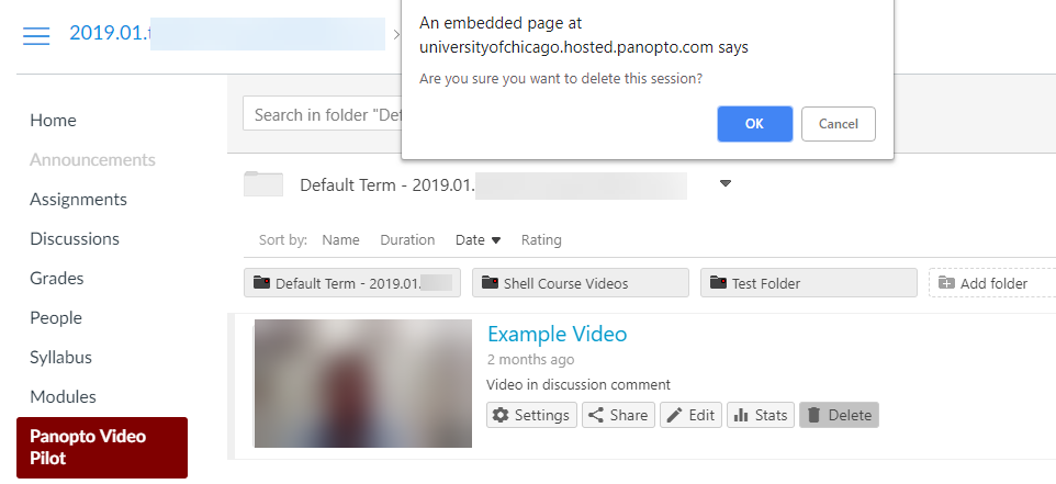 Prompt to Confirm Deletion of Video