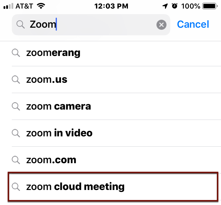 Search for zoom cloud meeting  with a drop down menu