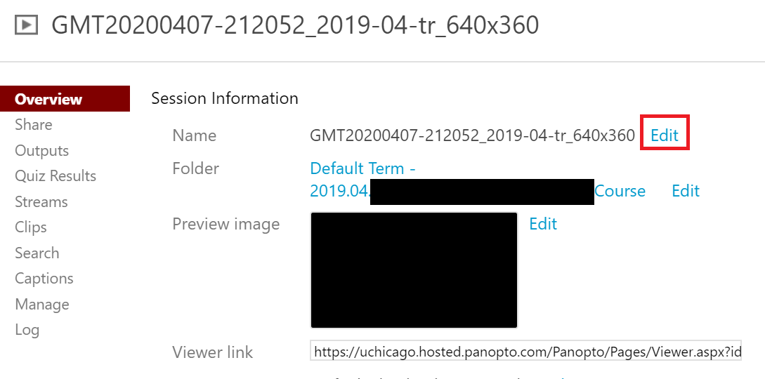 Edit Link for Video Name