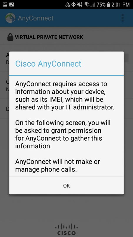 AnyConnect screen request to make or access phone calls