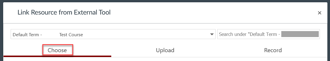 Panopto integration tab with "Choose" column selected in red