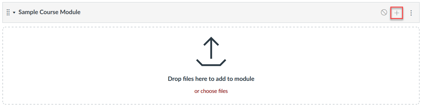 Canvas Module with plus sign icon (add Module Item) highlighted