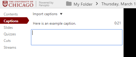 Example caption saved and timestamped