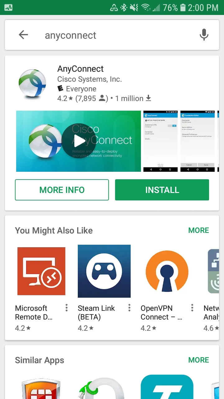 Play Store Search for Any Connect